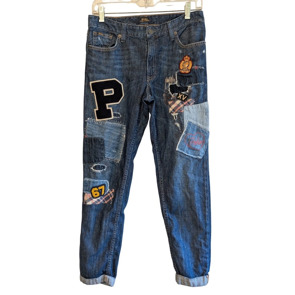 Polo Ralph Lauren Kids Astor Slim Boyfriend Patchwork Jeans Blue Dark Wash 16